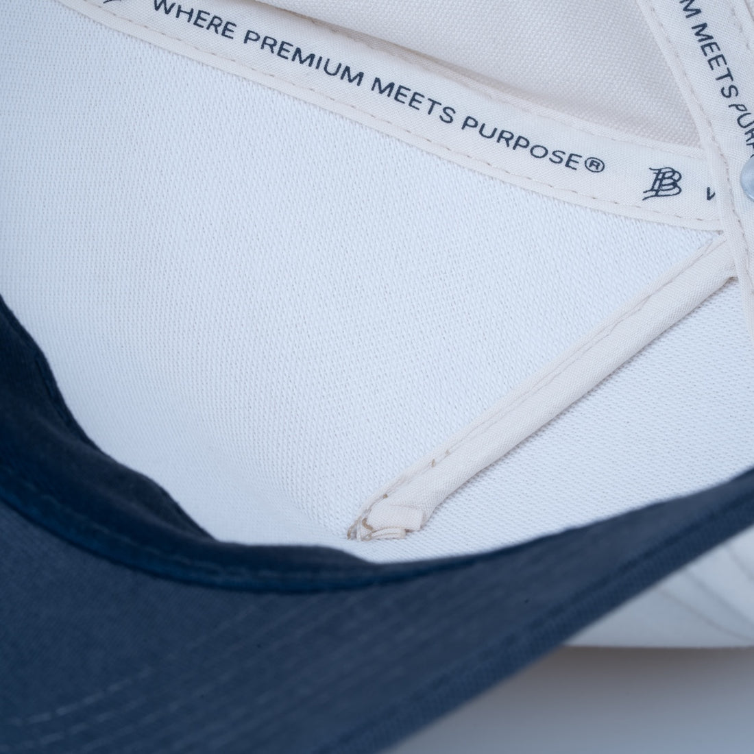 Curved 5-Panel Canvas Hat - Mountains - Beige/Vintage Navy