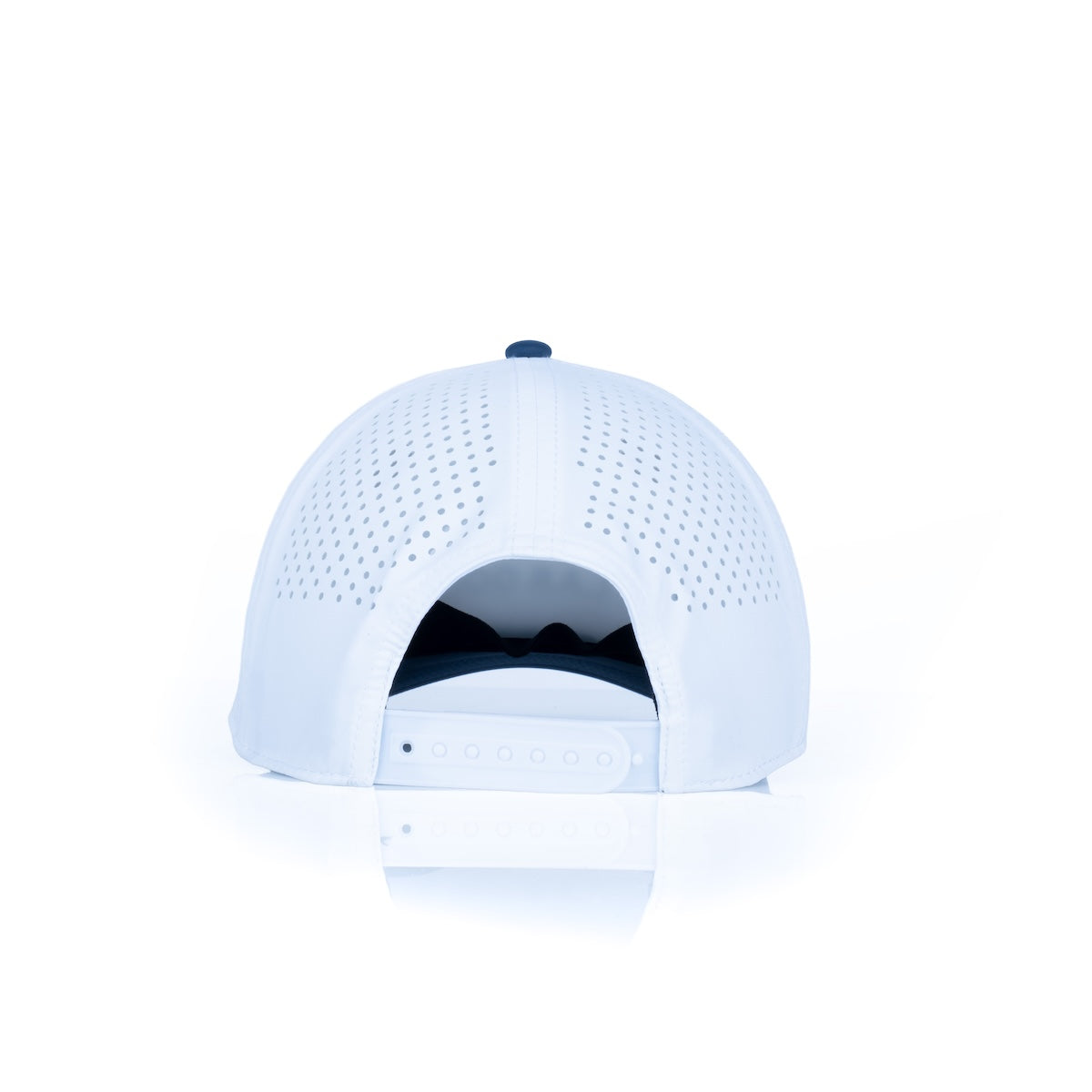Curved 5-Panel Rope Hat: Stacked Logo - White