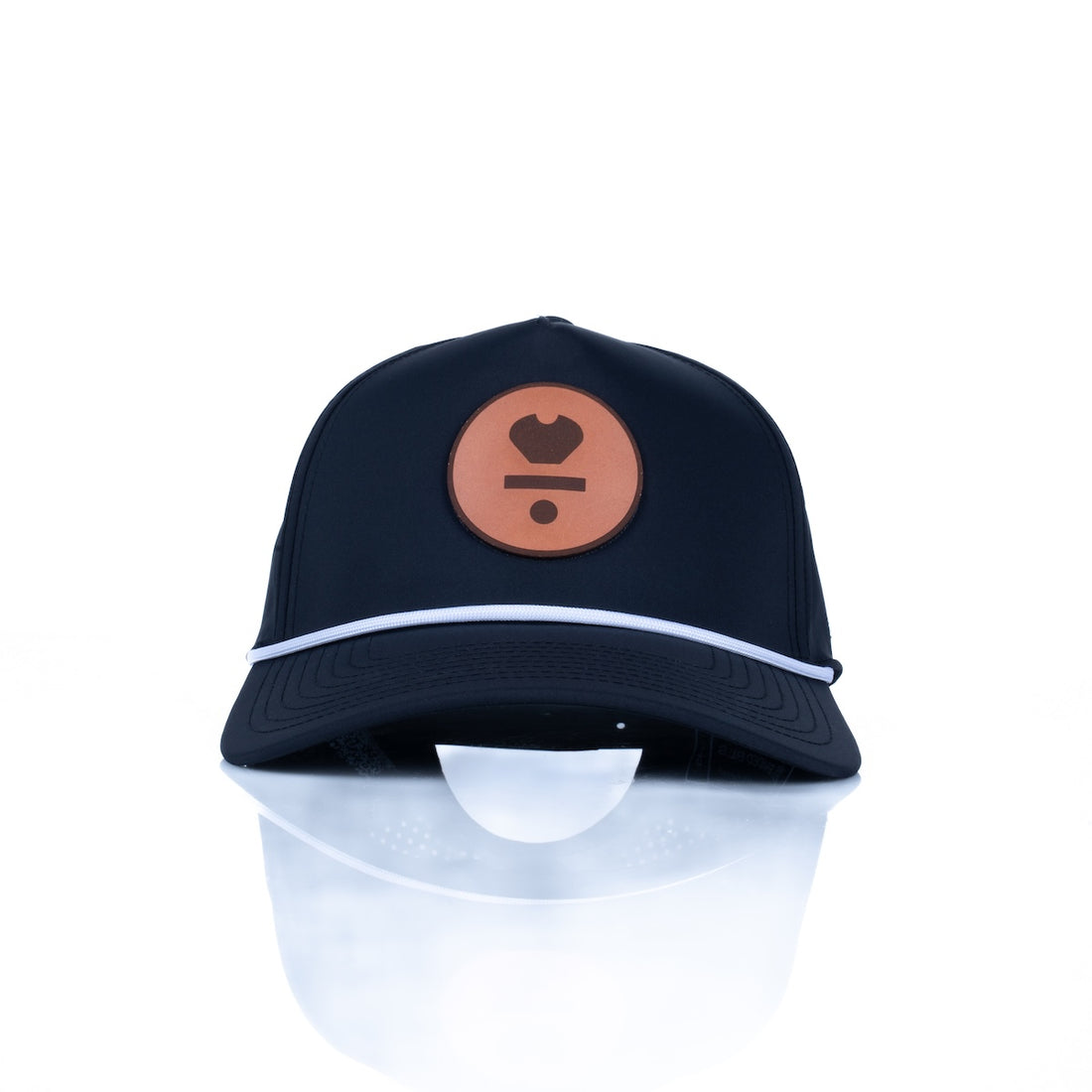 Curved 5-Panel Rope Hat: Leather Classic Logo - Black