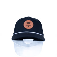 Curved 5-Panel Rope Hat: Leather Classic Logo - Black