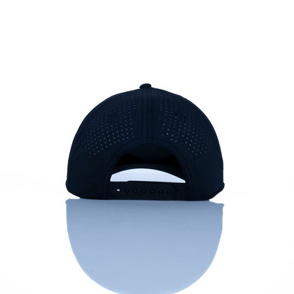 Curved 5-Panel Rope Hat: Leather Classic Logo - Black