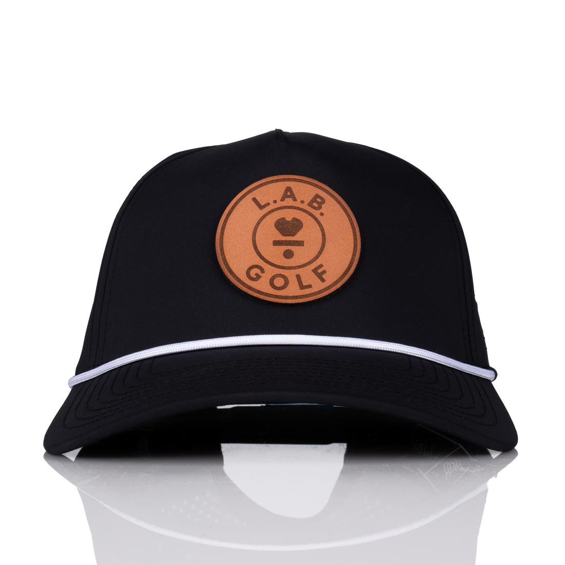 Curved 5-Panel Rope Hat: Leather Patch - Black