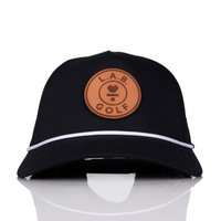 Curved 5-Panel Rope Hat: Leather Patch - Black