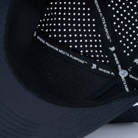 Curved 5-Panel Rope Hat: Leather Patch - Black