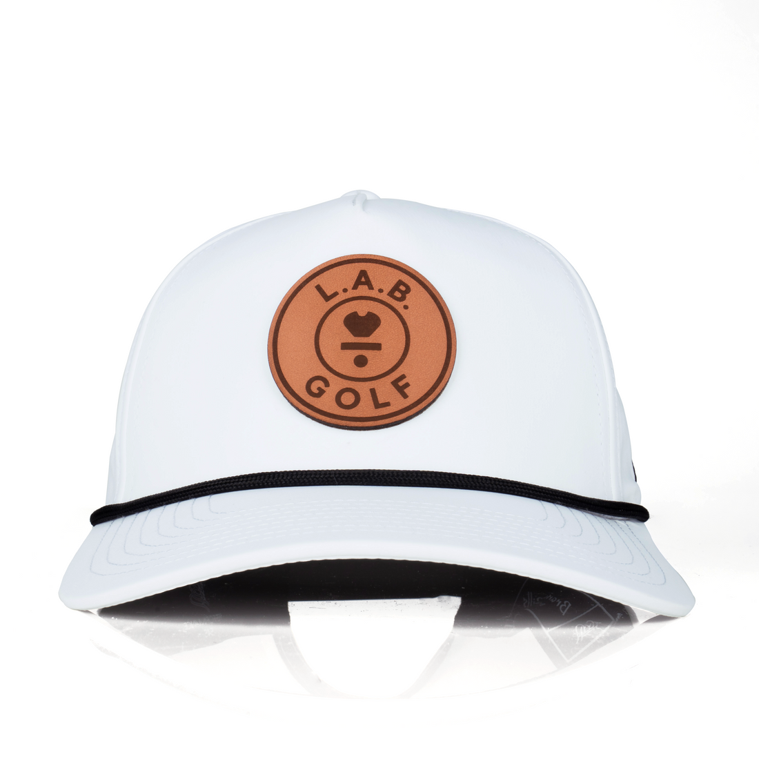 Curved 5-Panel Rope Hat: Leather Patch - White