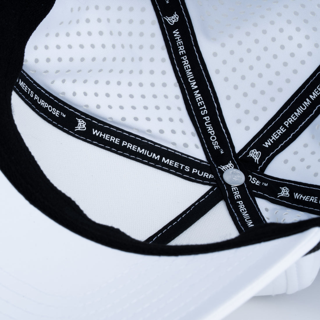 Curved 5-Panel Rope Hat: Leather Patch - White