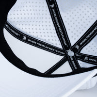 Curved 5-Panel Rope Hat: Leather Patch - White