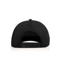 Curved 5-Panel Rope Hat: Stacked Logo - Black