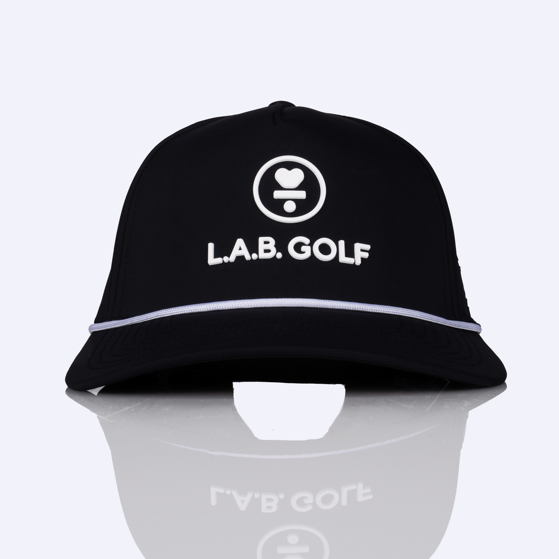 Curved 5-Panel Rope Hat: Stacked Logo - Black