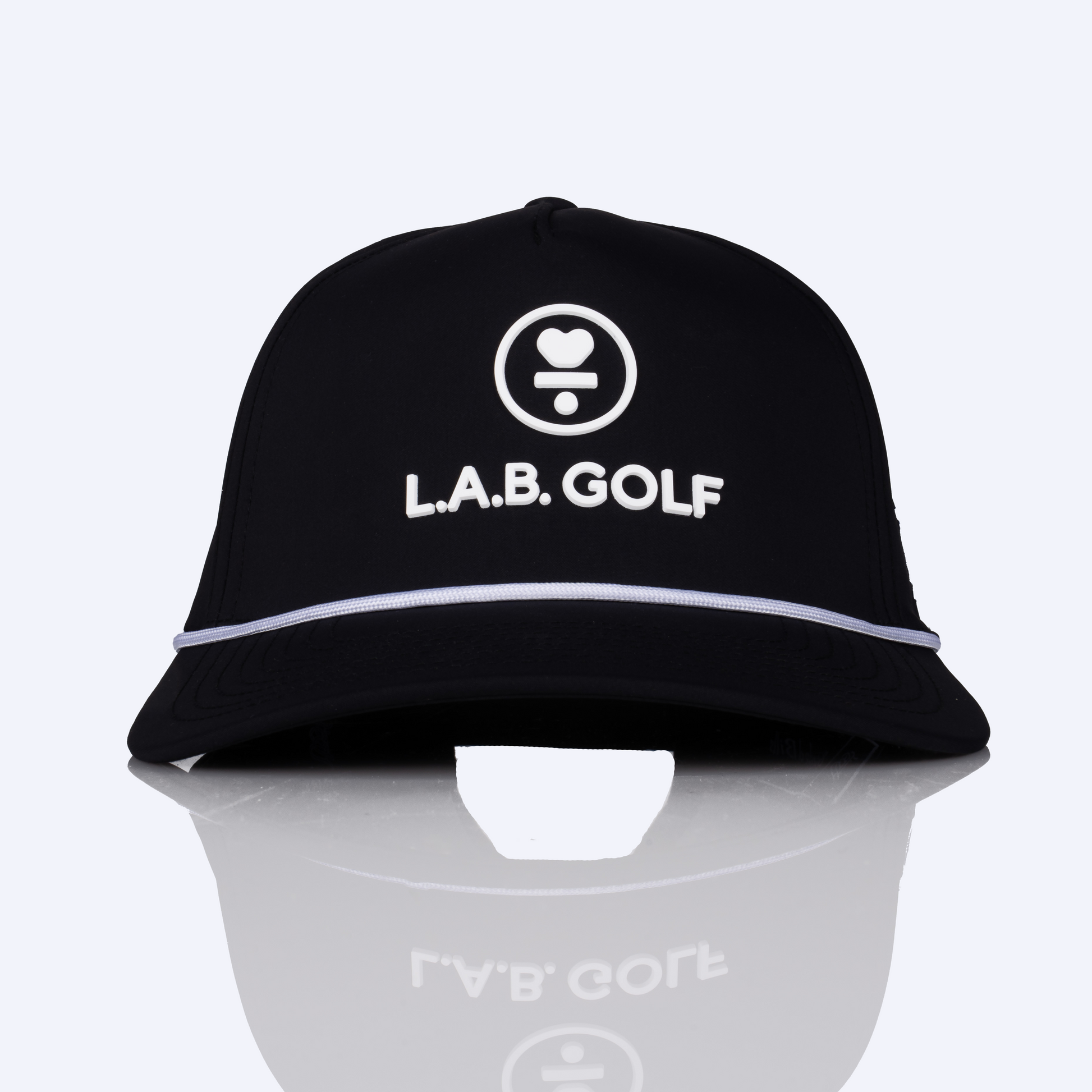 Curved 5-Panel Rope Hat: Stacked Logo - Black