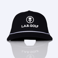 Curved 5-Panel Rope Hat: Stacked Logo - Black