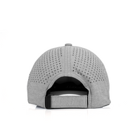 Curved Performance Hat: Stacked Logo - Heather Gray
