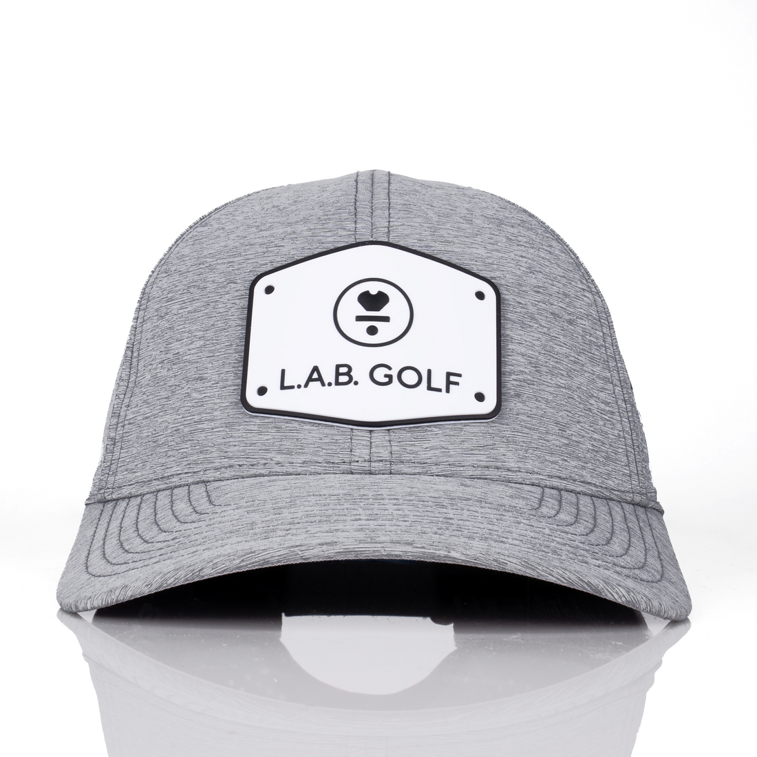 Curved Performance Hat: Stacked Logo - Heather Gray