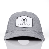 Curved Performance Hat: Stacked Logo - Heather Gray