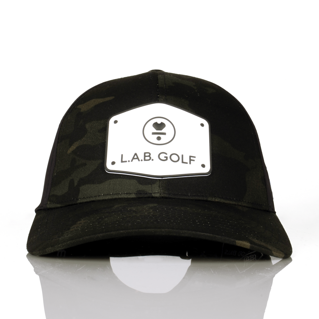 Curved Performance Hat: Stacked Logo - Multicam