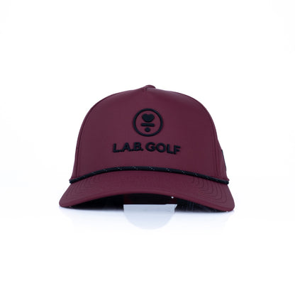 Curved 5-Panel Rope Hat: Stacked Logo - Maroon