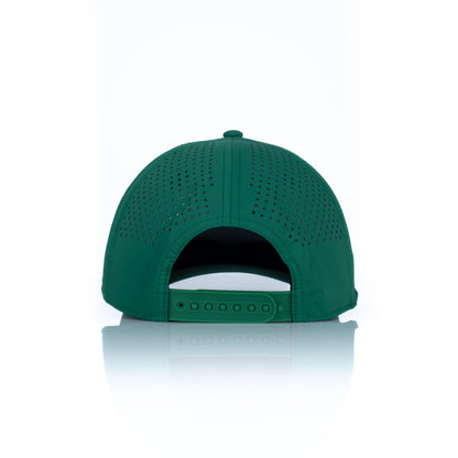 Curved 5-Panel Rope Hat: Leather Classic Logo - Kelly Green