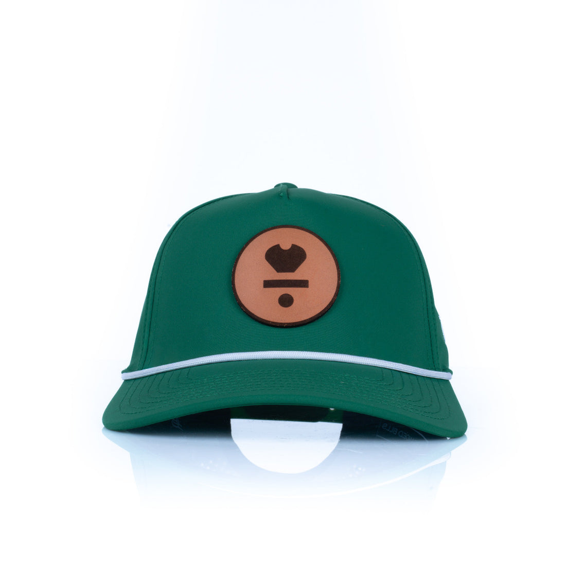 Curved 5-Panel Rope Hat: Leather Classic Logo - Kelly Green