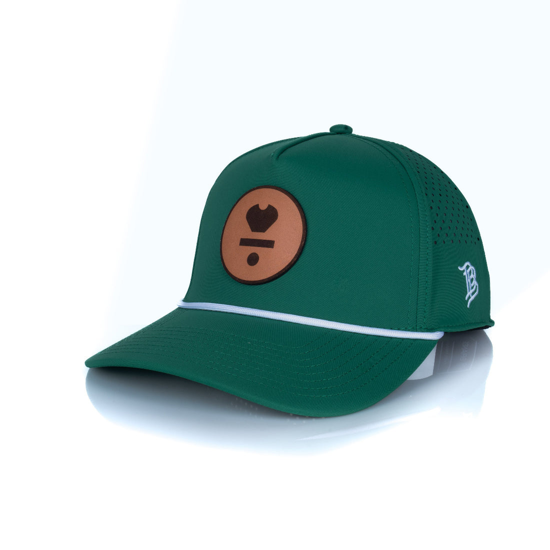 Curved 5-Panel Rope Hat: Leather Classic Logo - Kelly Green