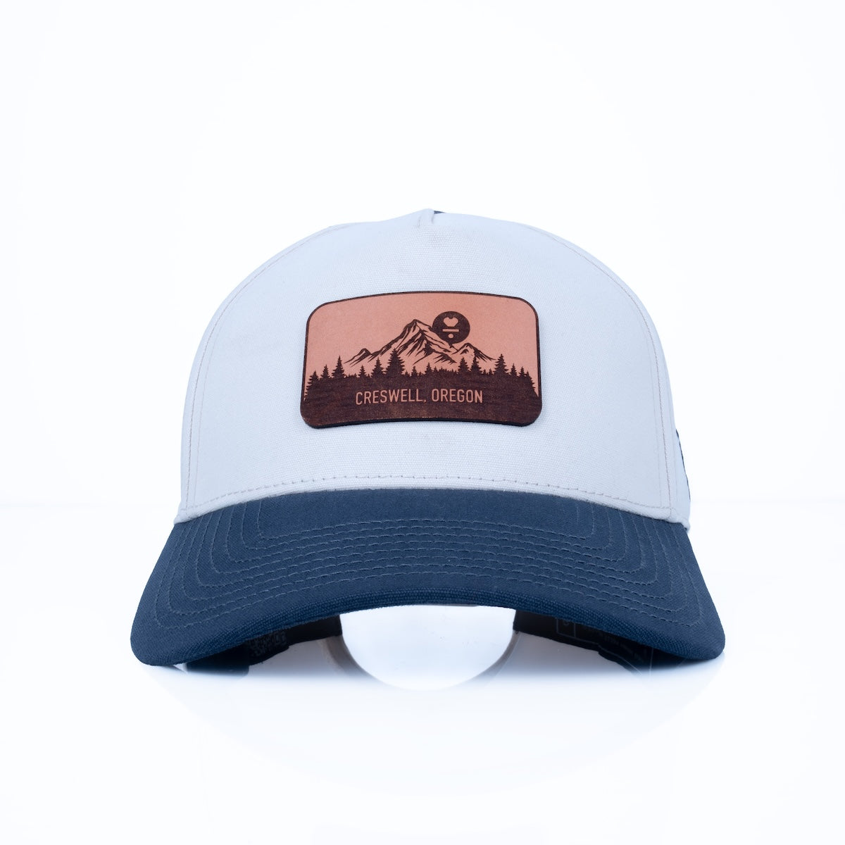 Curved 5-Panel Canvas Hat - Mountains - Beige/Vintage Navy