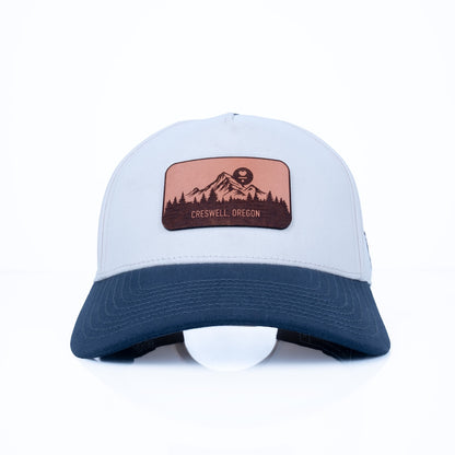 Curved 5-Panel Canvas Hat - Mountains - Beige/Vintage Navy