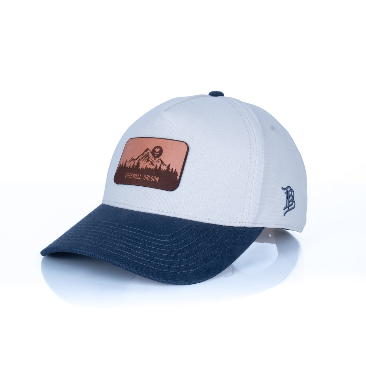 Curved 5-Panel Canvas Hat - Mountains - Beige/Vintage Navy