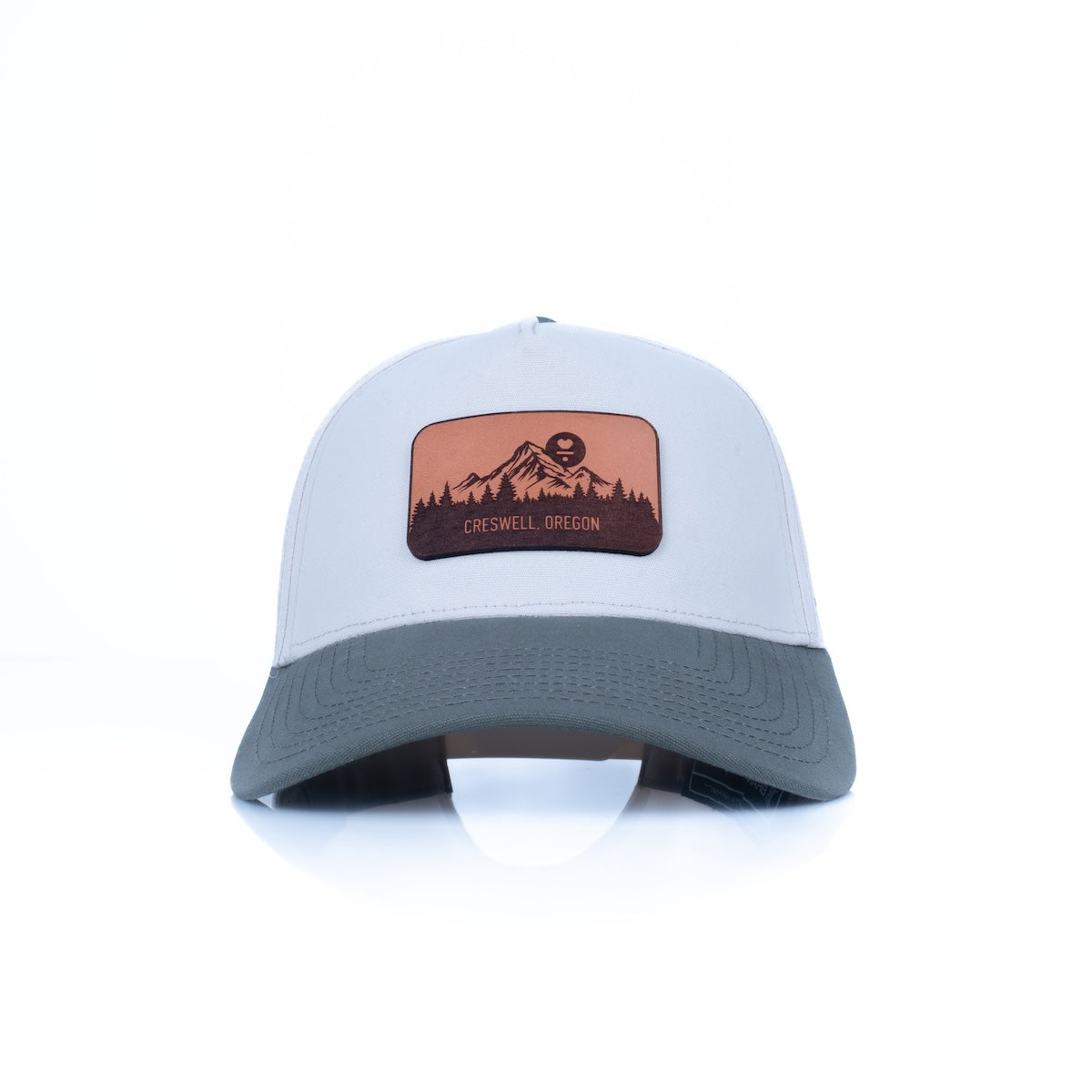 Curved 5-Panel Canvas Hat - Mountains - Beige/Vintage Loden