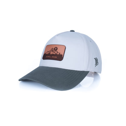 Curved 5-Panel Canvas Hat - Mountains - Beige/Vintage Loden