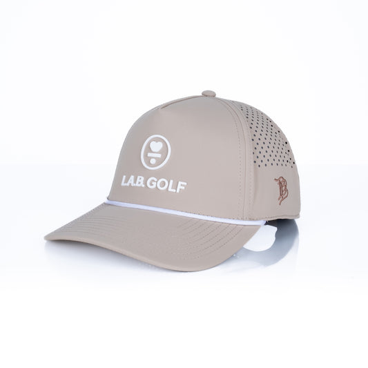 Curved 5-Panel Rope Hat: Stacked Logo - Desert