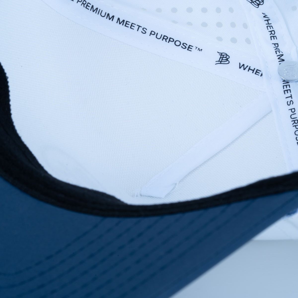 Curved 5-Panel Rope Hat: Stacked Logo - White